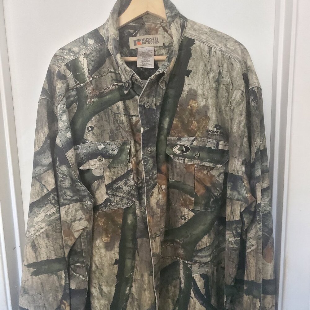 Vintage Russell Outdoors Mossy Oak Camouflage Long Sleeve Shirt Men's 3XL